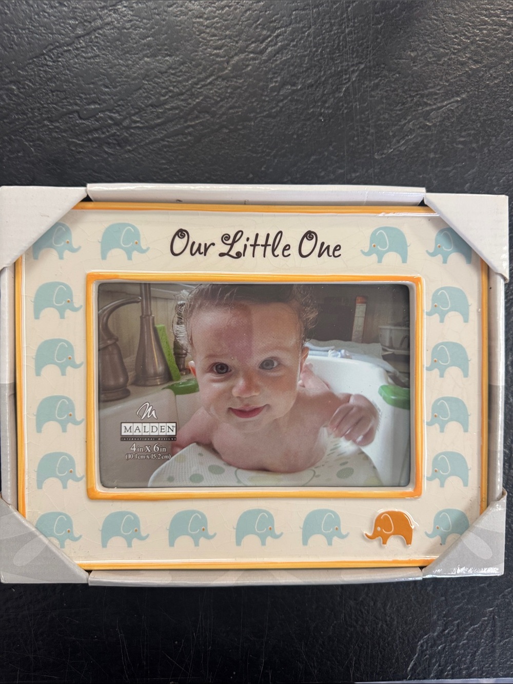 Malden 'Our Little One' Cream Frame with Blue & Orange Elephant Accents